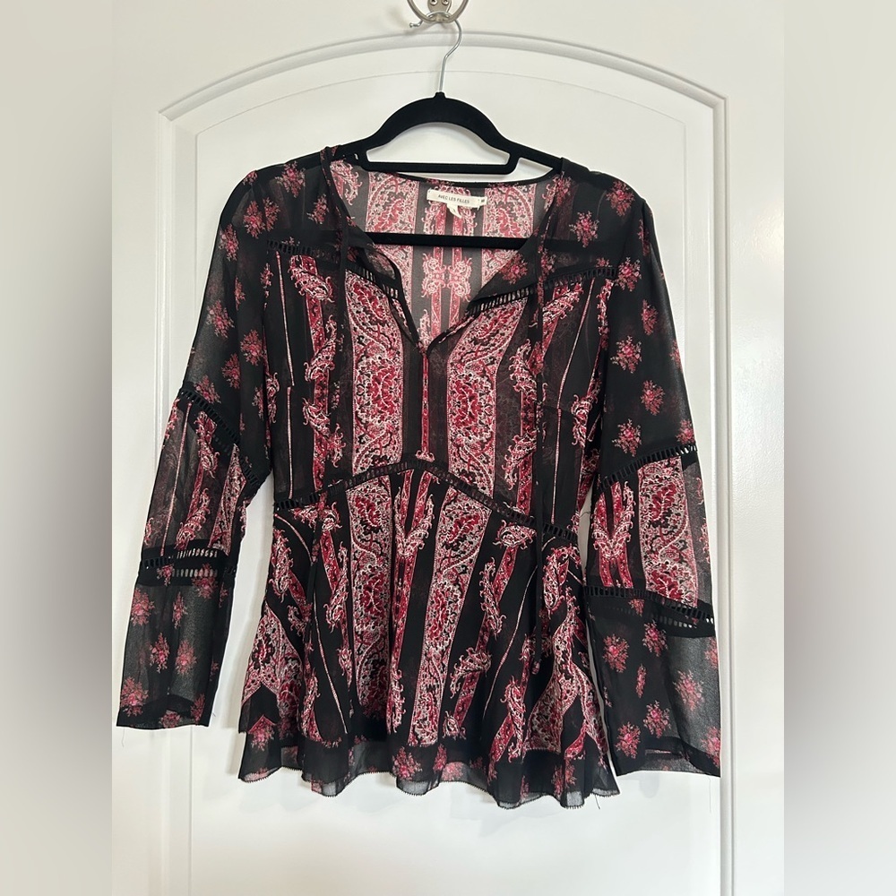 90s y2k style whimsi goth boho Avec Les Fille Paisley Blouse sizeXS fairy sheer